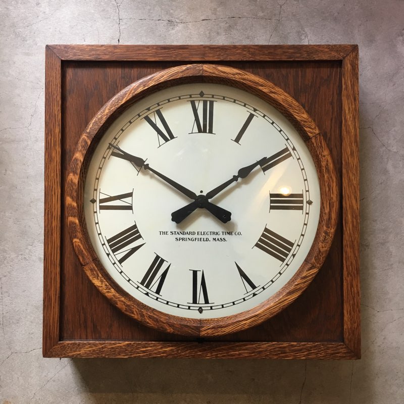 ANTIQUE 1920's THE STANDARD ELECTRIC TIME Co. “SQUARE WALL CLOCK